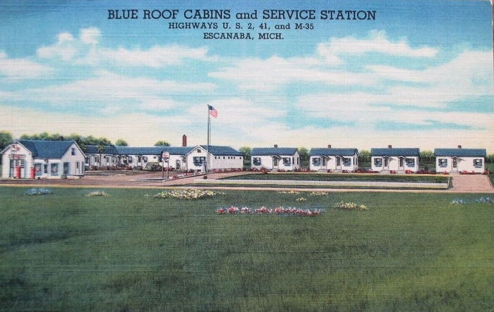 Blue Roof Motel - Vintage Linen Postcard